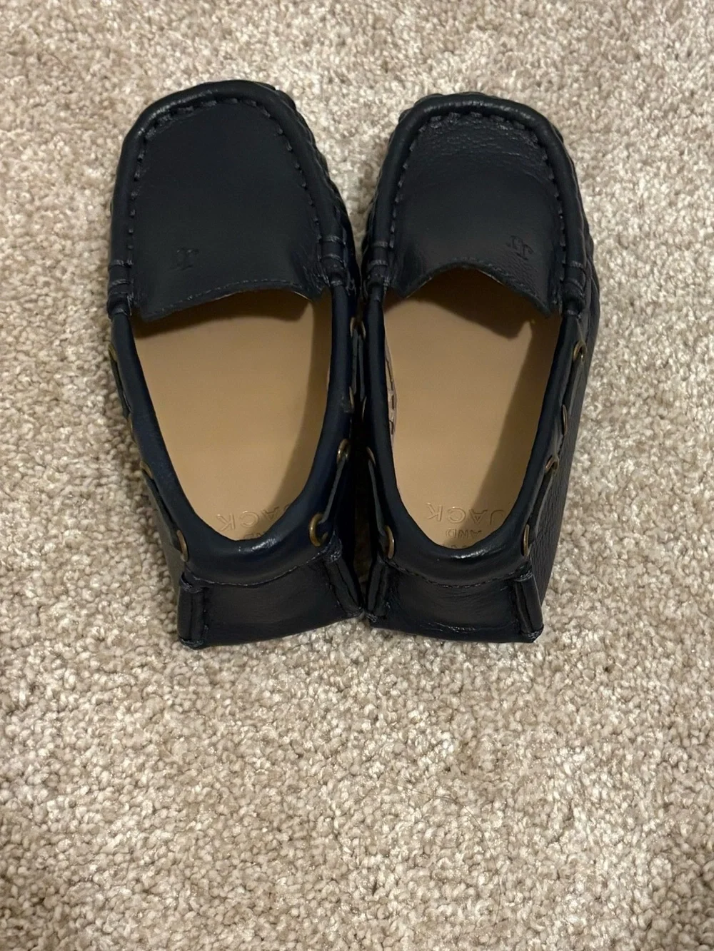 Janie and Jack Driving Shoes 8 toddler LEATHER loafer dress navy blue Connor